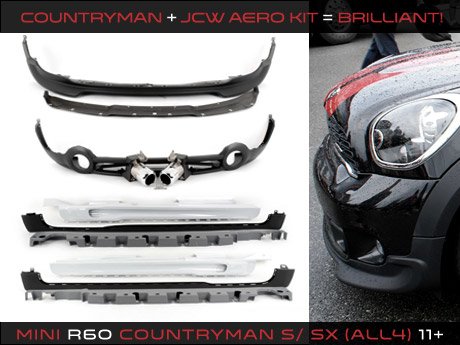 MINI NEW GENUINE R60 JCW AERO PACKAGE FRONT LOWER SPOILER WITH ADAPTERS SET KIT